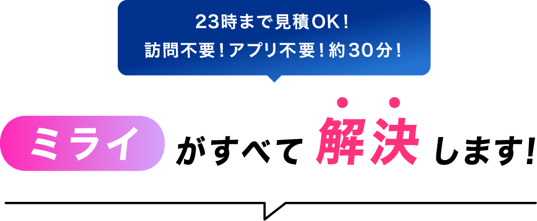 ミライがすべて解決します！-22時～23時まで見積OK！訪問不要！ アプリ不要！約30分！