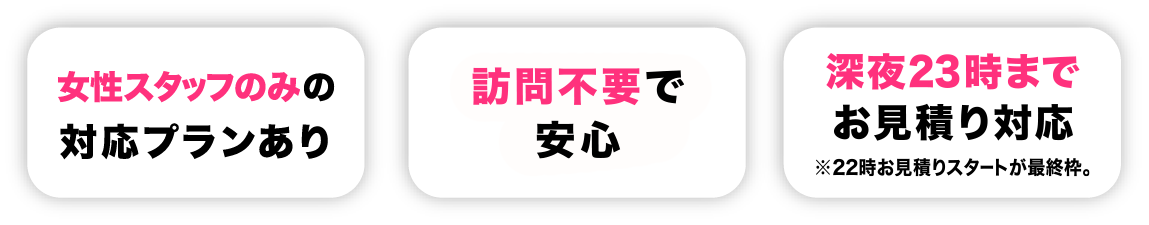 深夜22時～23時まで見積り対応・訪問不要で安心・30分で見積り完了