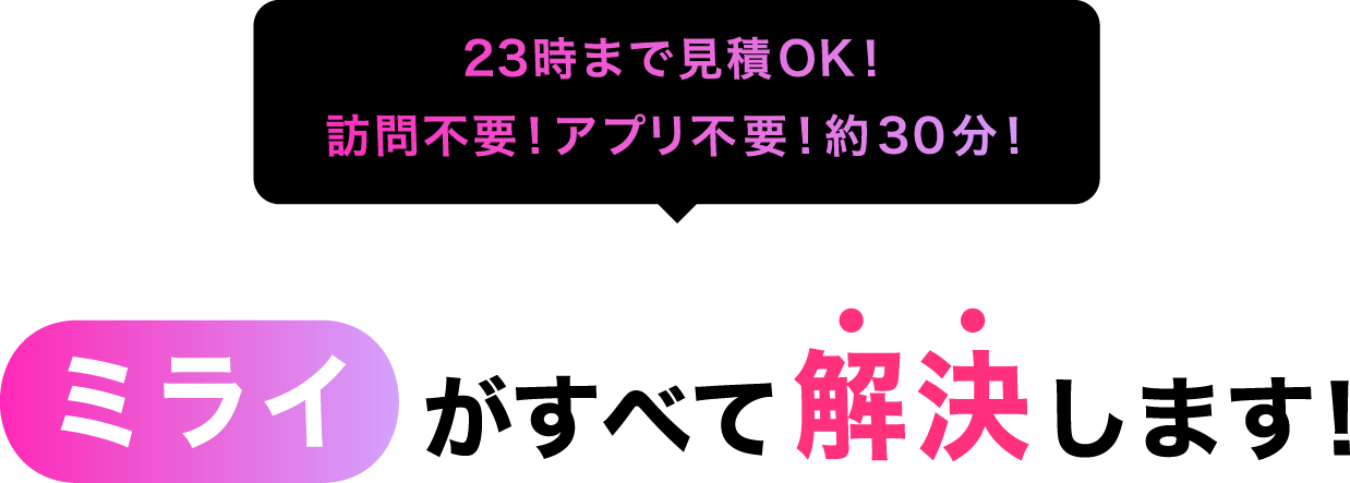ミライがすべて解決します！-22時～23時まで見積OK！訪問不要！ アプリ不要！約30分！