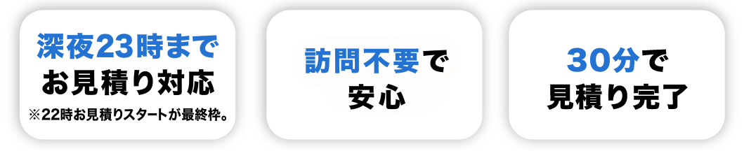 深夜22時～23時まで見積り対応・訪問不要で安心・30分で見積り完了