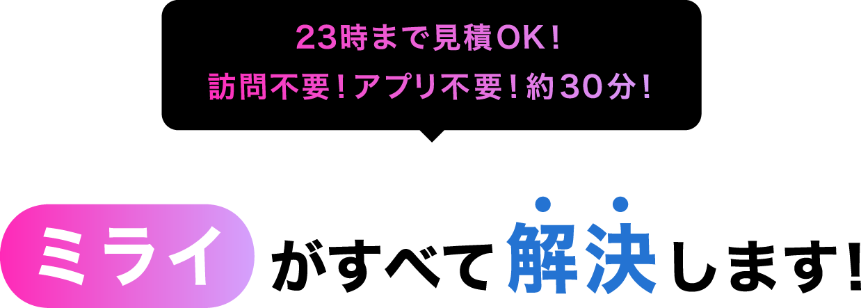 ミライがすべて解決します！-22時～23時まで見積OK！訪問不要！ アプリ不要！約30分！